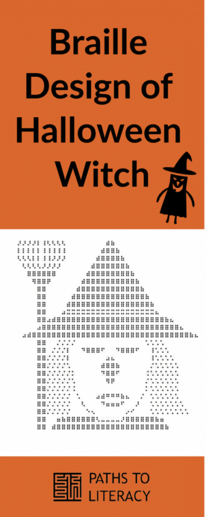 collage of braille design of Halloween witch