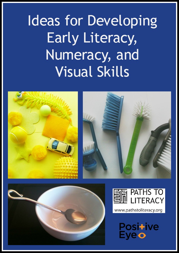 Collage of ideas for developing early literacy, numeracy, and visual skills