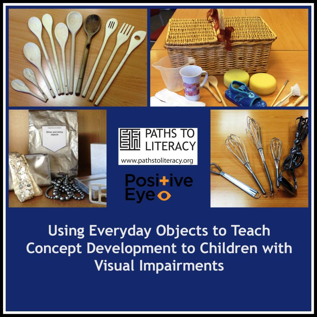 Collage of using everyday objects to teach concept development to children with visual impairments