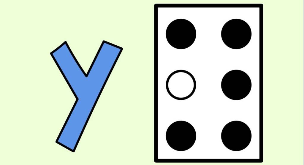 y letter with dots 1, 3, 4, 5, 6