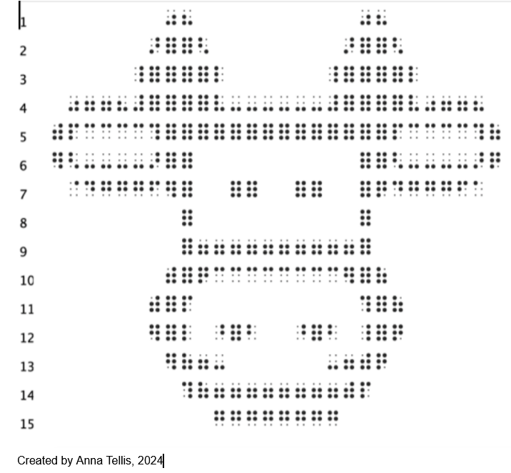 Image of the completed cow face using braille dots.