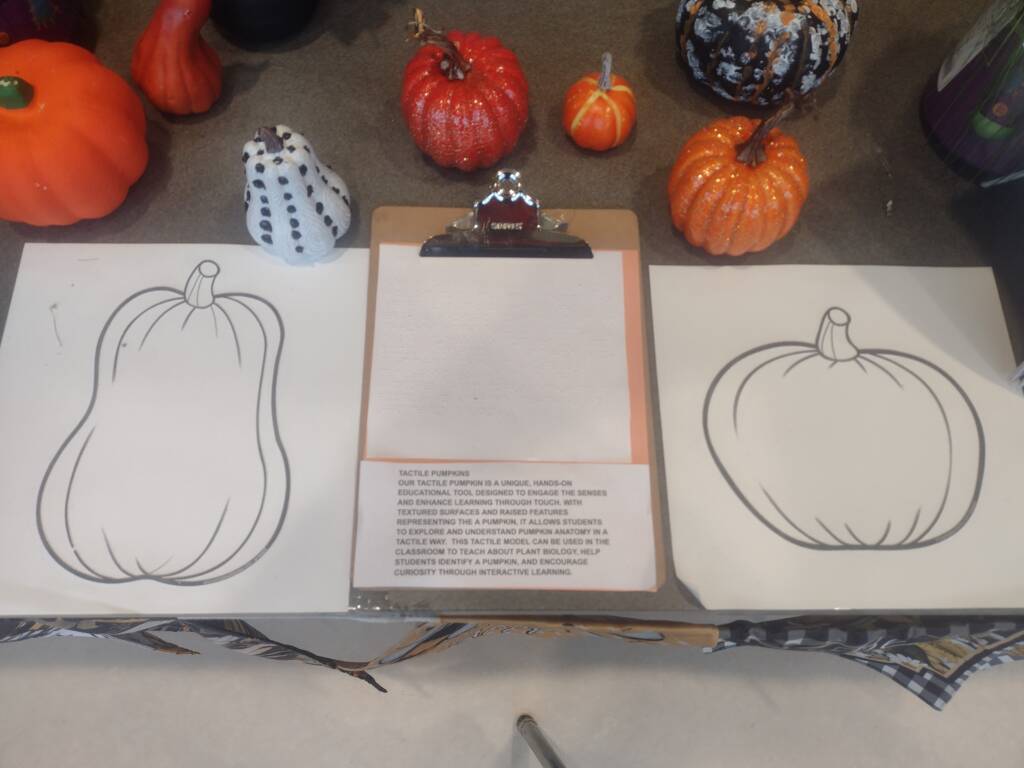 Two raised line drawings of pumpkins