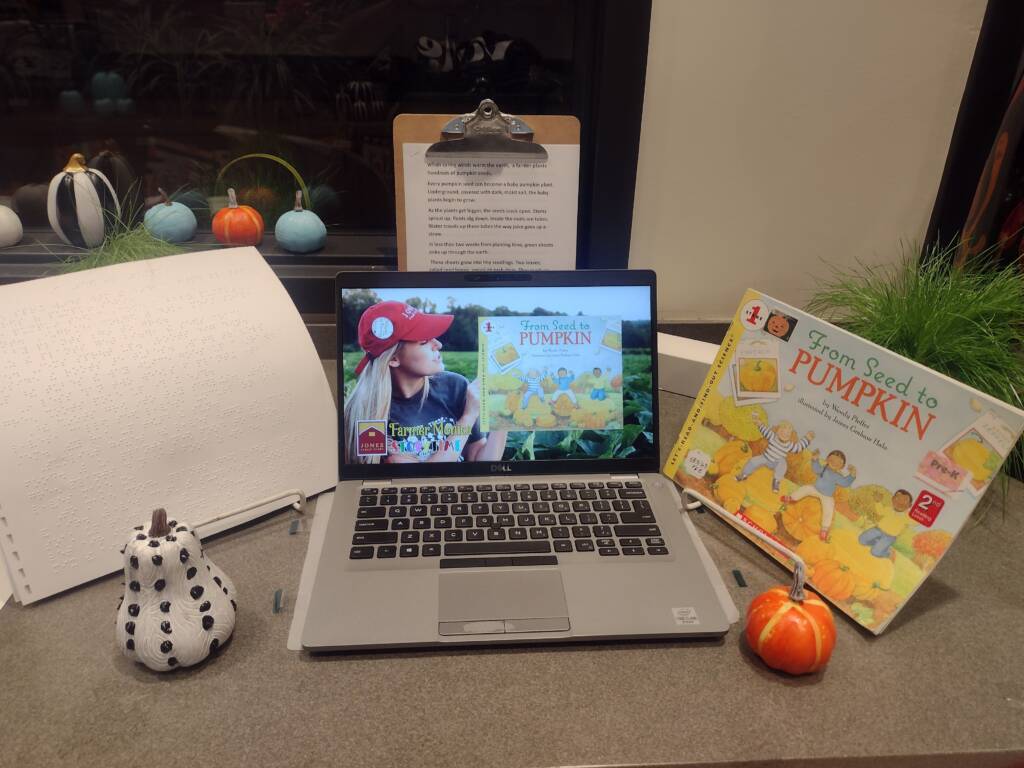 Laptop Youtube reader for the book From Seed to Pumpkin.