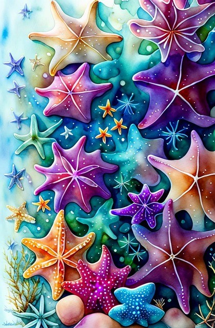 A collage of starfish